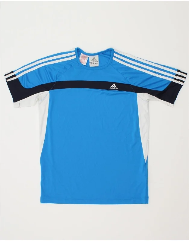 ADIDAS Boys T-Shirt Top 15-16 Years Blue Colourblock Polyester