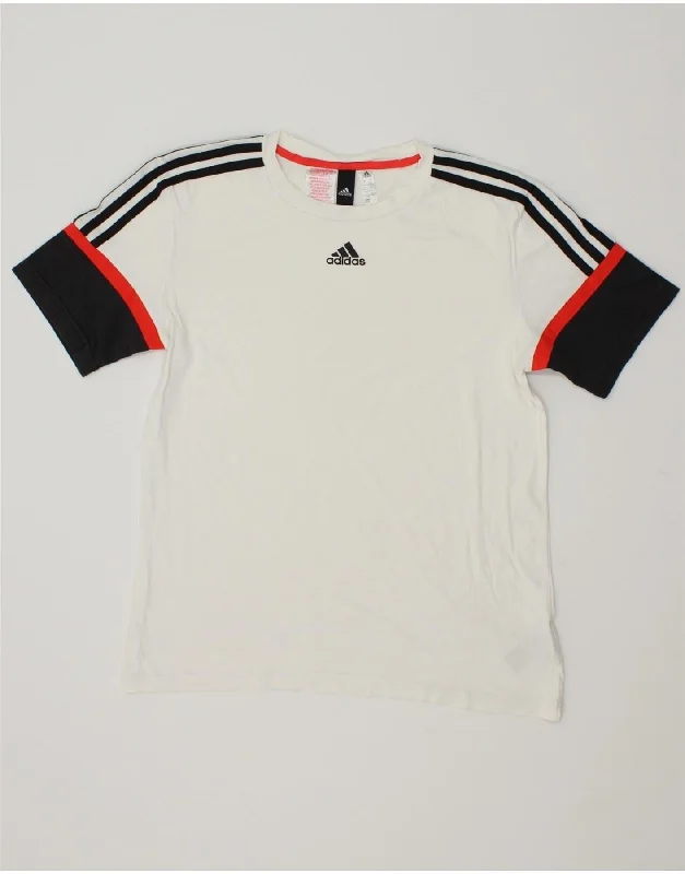 ADIDAS Boys T-Shirt Top 15-16 Years White Colourblock Cotton