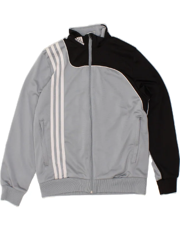 ADIDAS Boys Tracksuit Top Jacket 11-12 Years Medium  Grey Colourblock