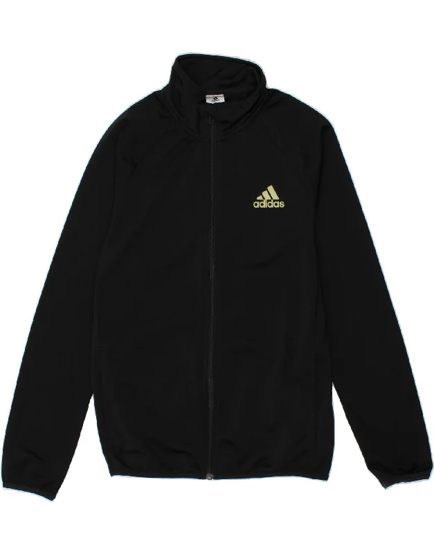 ADIDAS Boys Tracksuit Top Jacket 13-14 Years Black Polyester