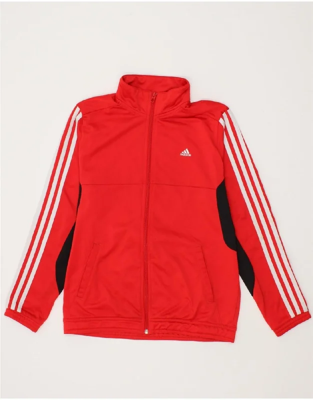 ADIDAS Boys Tracksuit Top Jacket 13-14 Years Red Colourblock Polyester