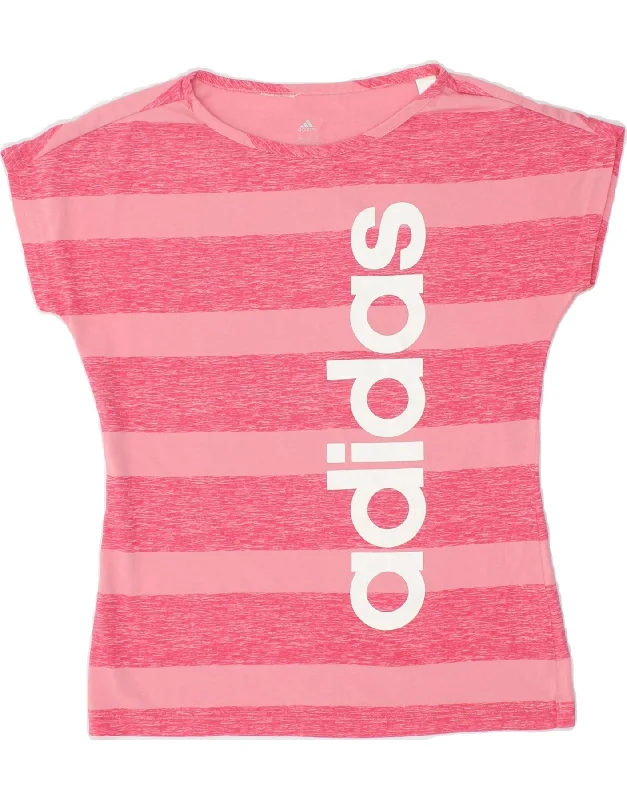 ADIDAS Girls Graphic T-Shirt Top 13-14 Years Pink Striped