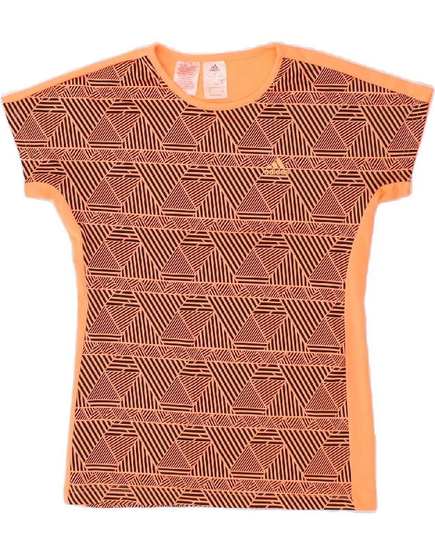 ADIDAS Girls T-Shirt Top 13-14 Years Orange Geometric Polyester