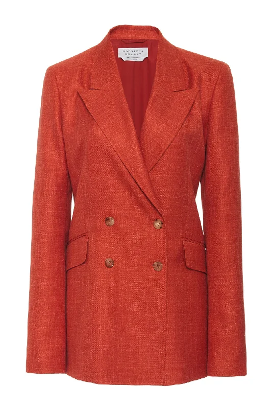 Angela Blazer in Orange Wool and Silk Linen