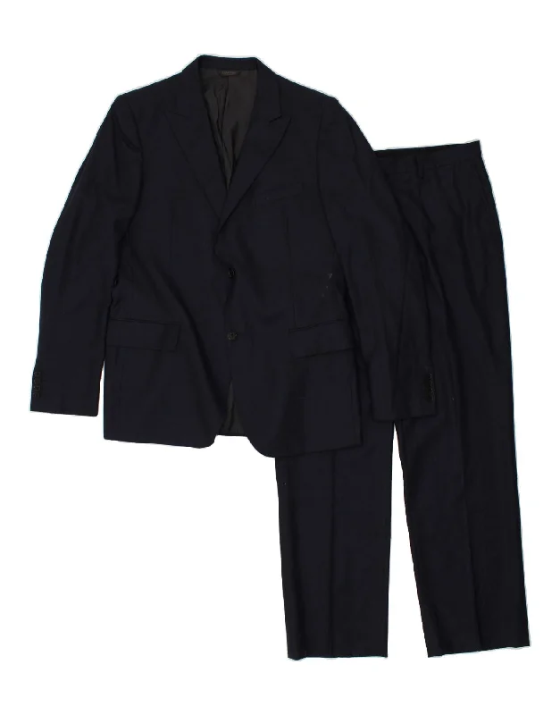 CALVIN KLEIN Mens 2 Button 2 Piece Suit IT 54 2XL W36 L32  Navy Blue Wool