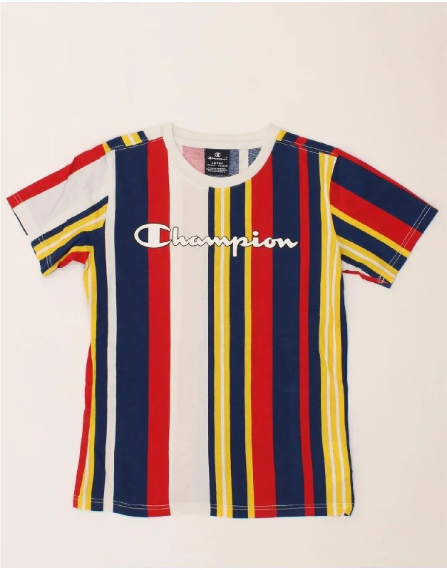 CHAMPION Boys Graphic T-Shirt Top 11-12 Years Large  Multicoloured Striped