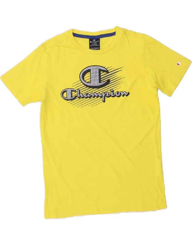 CHAMPION Boys Graphic T-Shirt Top 11-12 Years Large  Yellow Cotton