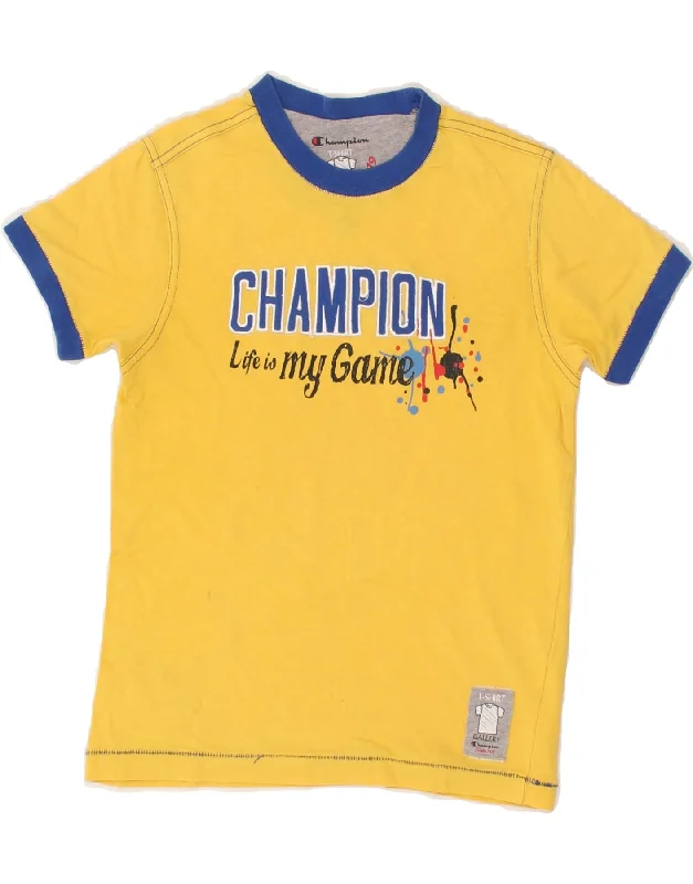 CHAMPION Boys Graphic T-Shirt Top 7-8 Years Small Yellow