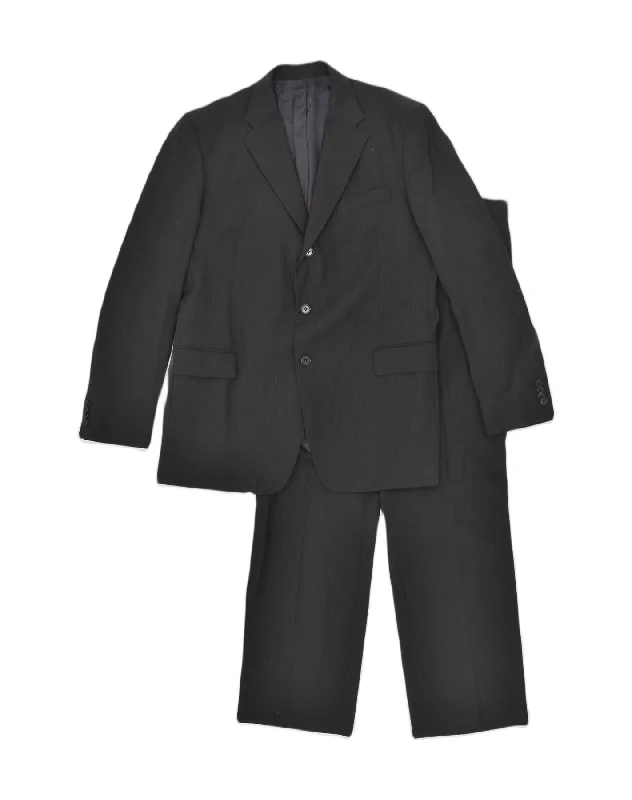 FERRE Mens Slim Fit 3 Button 2 Piece Suit IT 56 3XL W39 L32 Black Wool