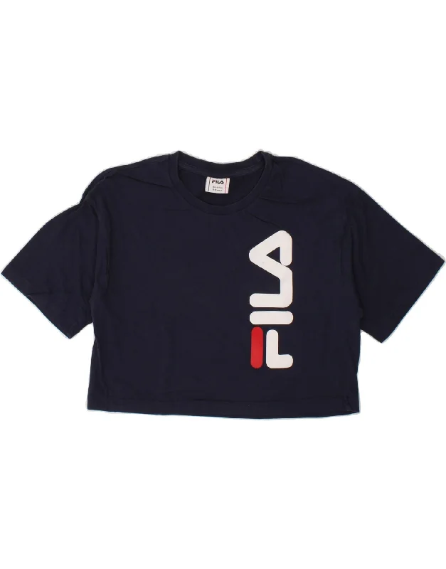 FILA Girls Crop Graphic T-Shirt Top 13-14 Years Navy Blue Cotton