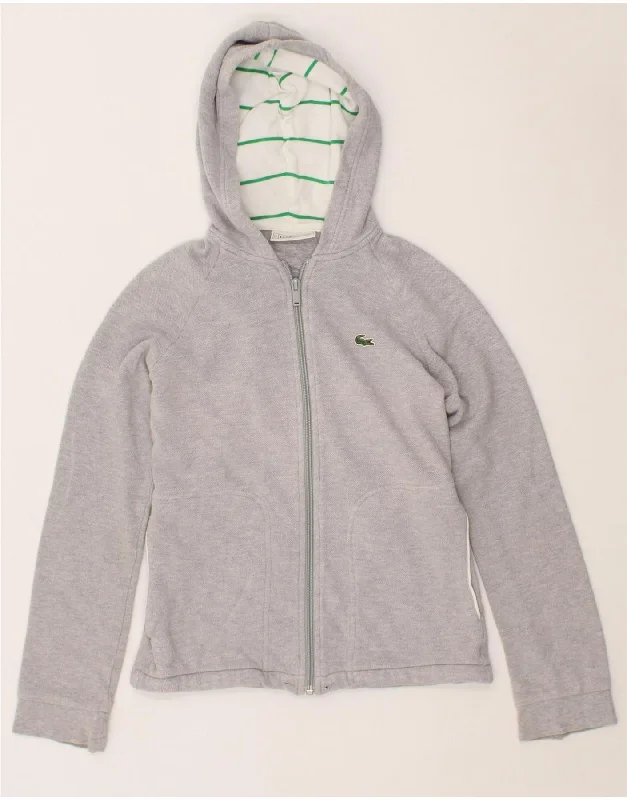 LACOSTE Girls Zip Hoodie Sweater 11-12 Years Grey Cotton