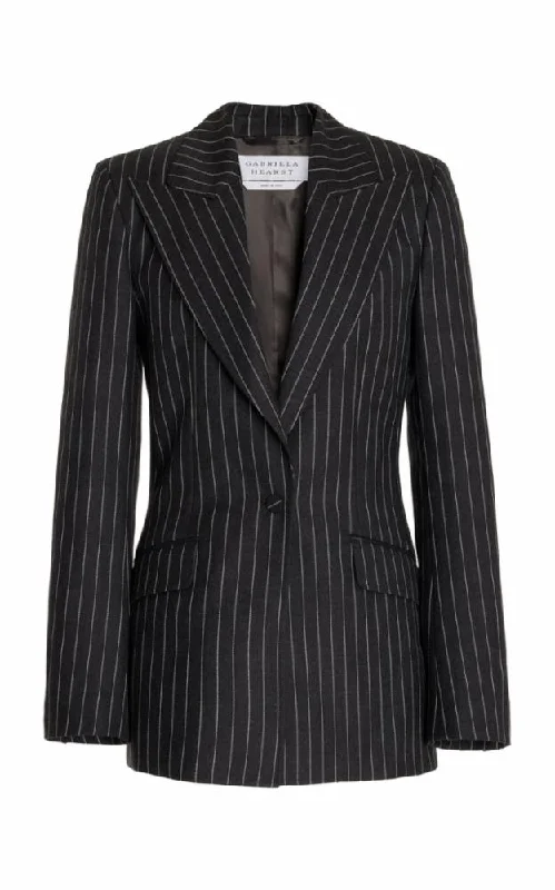 Leiva Blazer in Grey Pinstripe Wool