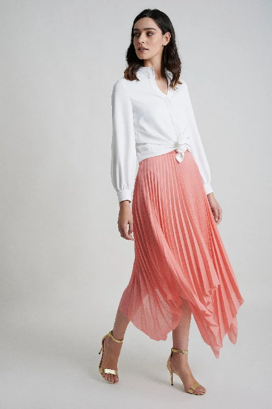 Pleated asymmetric skirt