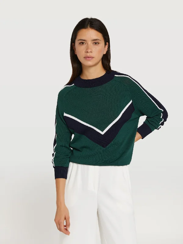 Ribbed turtleneck sweater with ""v"" graphic