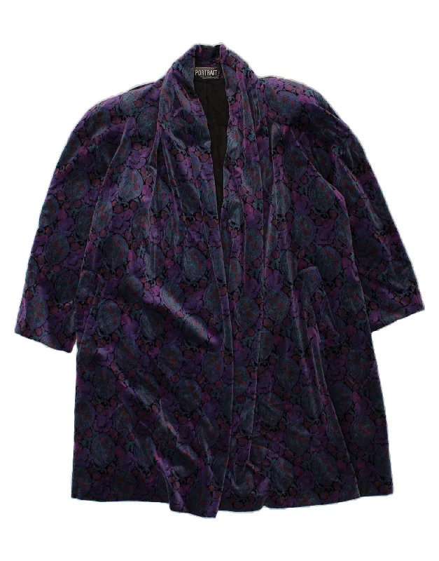 VINTAGE Womens Blazer Jacket UK 16 Large Purple Floral Cotton