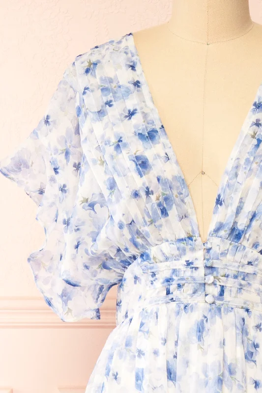 Aveline Blue | Floral Maxi Dress w/ Ruffles