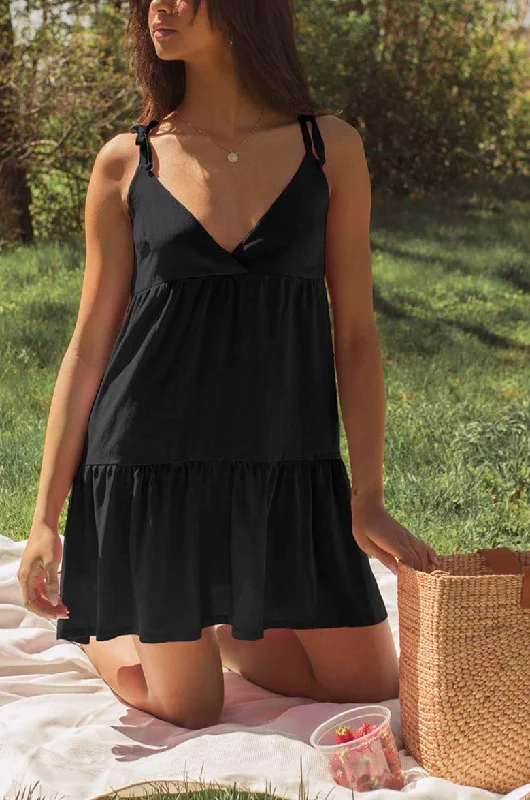 Caemille Black | Short Dress w/ Bow Straps