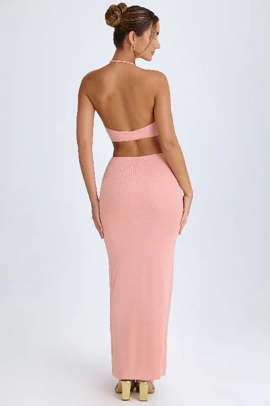 Cut-Out Halterneck Maxi Dress in Apricot Pink