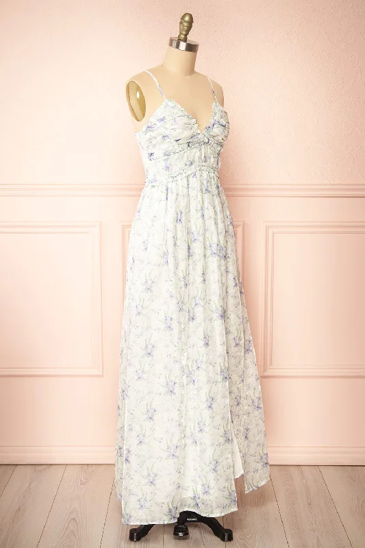 Diurnia | Shimmery Maxi Floral Dress w/ V-Neckline