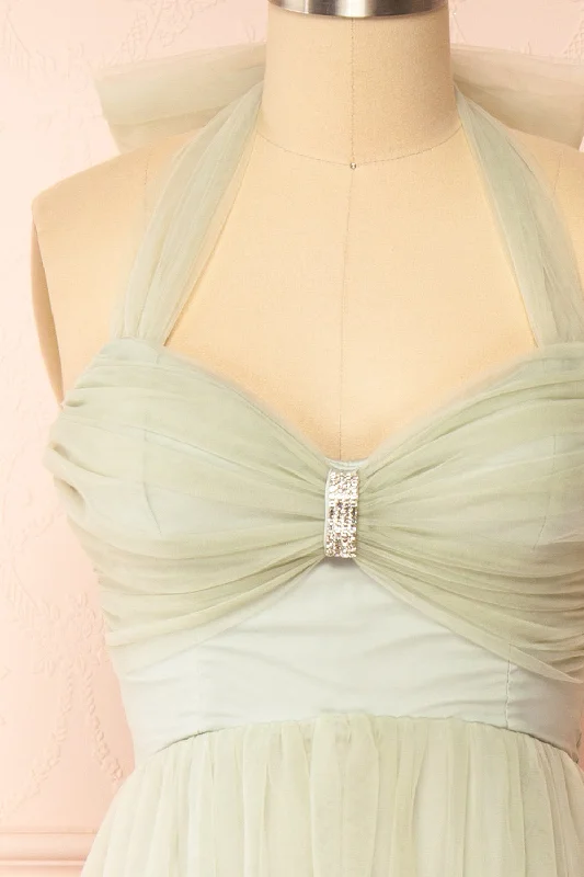 Emberly | Sage Tulle Dress w/ Halter Neck