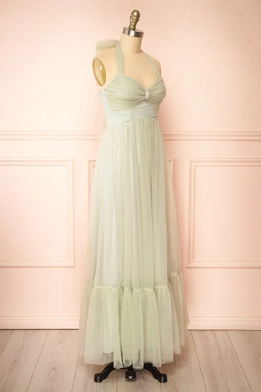 Emberly | Sage Tulle Dress w/ Halter Neck