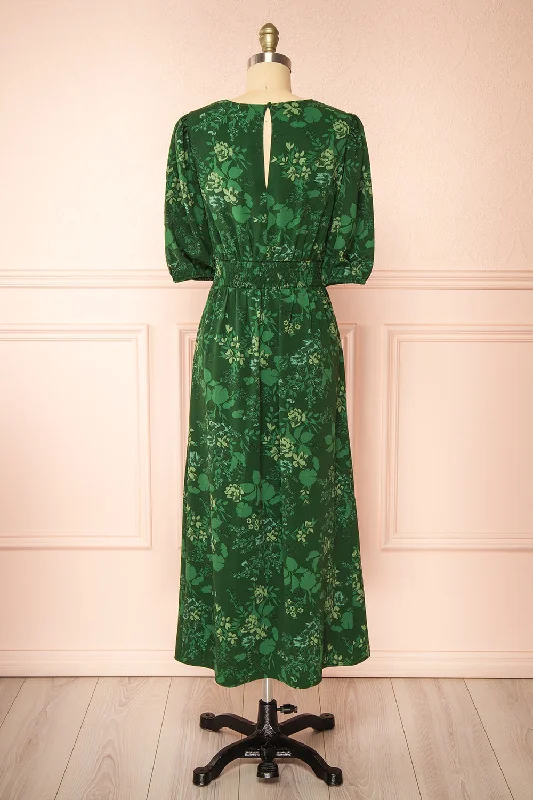 Emirida | Long Dark Green Floral Dress