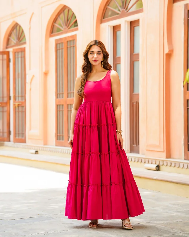 Fuschia Pink Tiered Maxi Dress