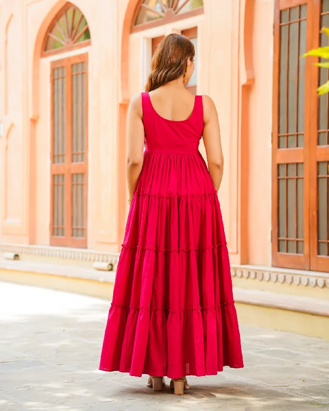 Fuschia Pink Tiered Maxi Dress