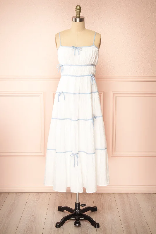 Juliriel | White Midi Dress w/ Blue Ribbons