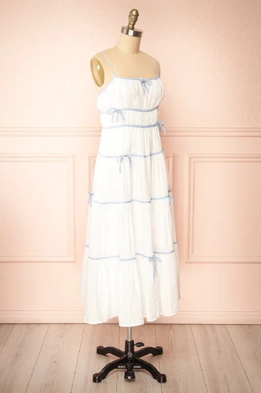 Juliriel | White Midi Dress w/ Blue Ribbons