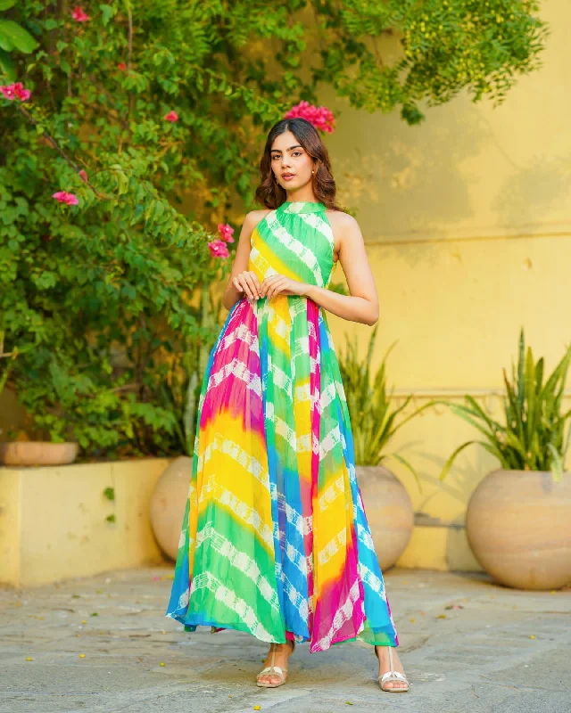 Multicolored Tie Dye Chiffon Maxi