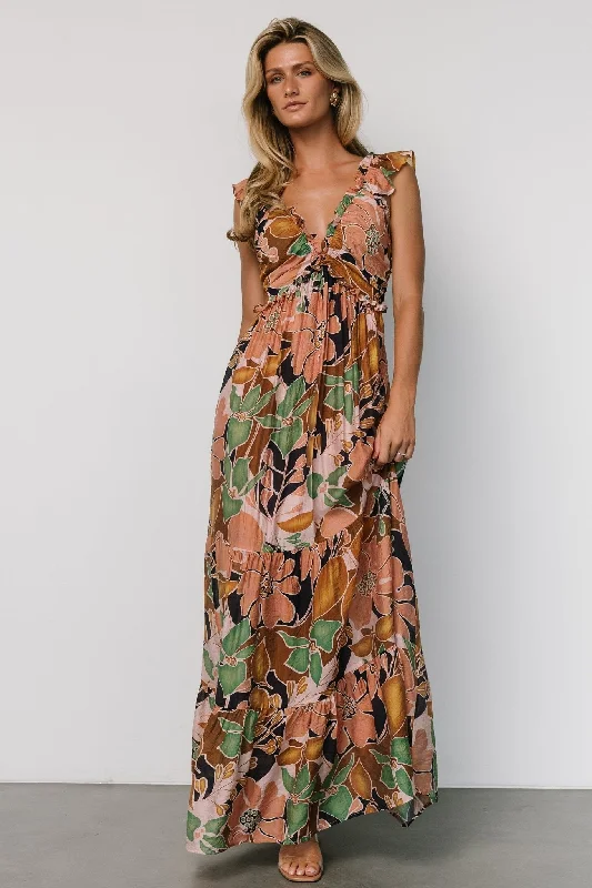 Nylah Back Tie Maxi Dress | Mocha Multi