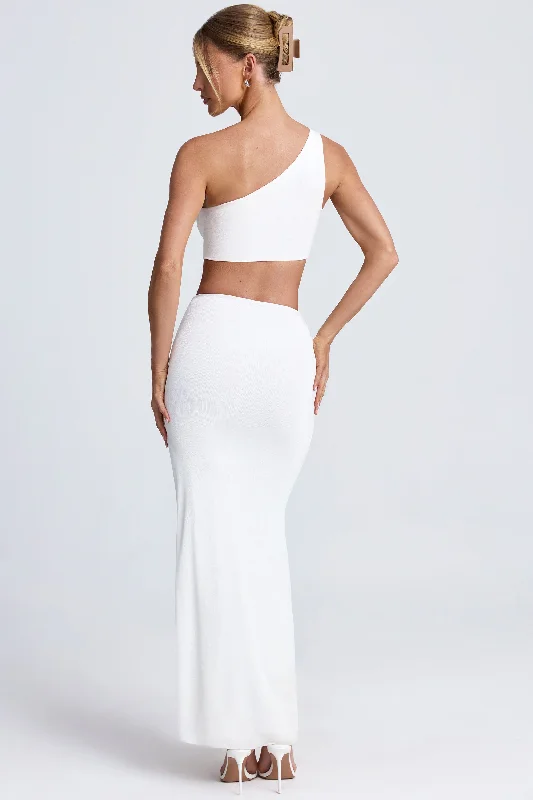 Hardware Detail One-Shoulder Maxi Dress in White