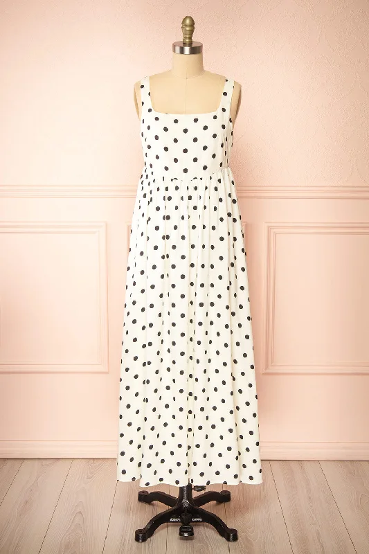 Onomati | White Maxi Dress w/ Black Polka Dots