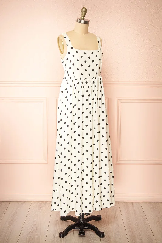 Onomati | White Maxi Dress w/ Black Polka Dots