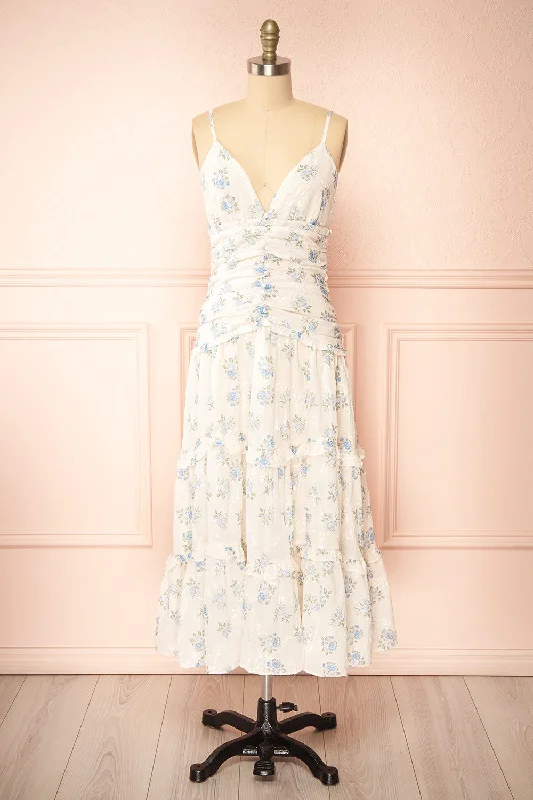 Ursula | Long White Dress w/ Vintage Floral Motif