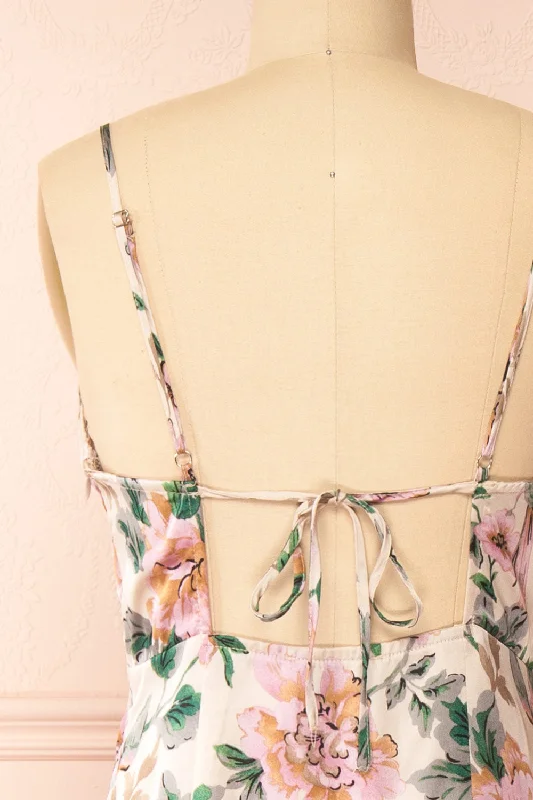 Veleda Taupe | Floral Maxi Dress with Ruffles