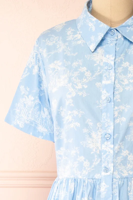 Victoire Blue | Buttoned Midi Shirt Dress w/ Floral Pattern