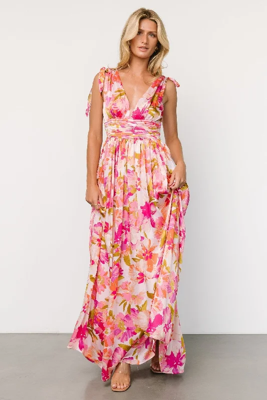 Zoe Tie Maxi Dress | Pink Multi