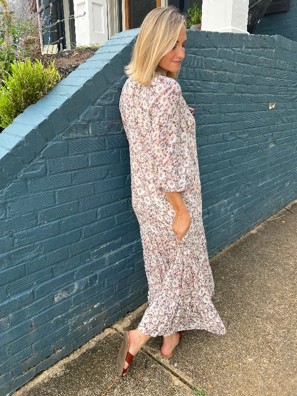 Peaceful Floral Long Sleeve Midi Dress