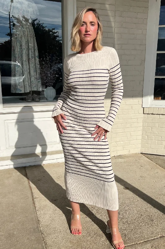 Seaside Muse Striped Midi Dress Beige/Black