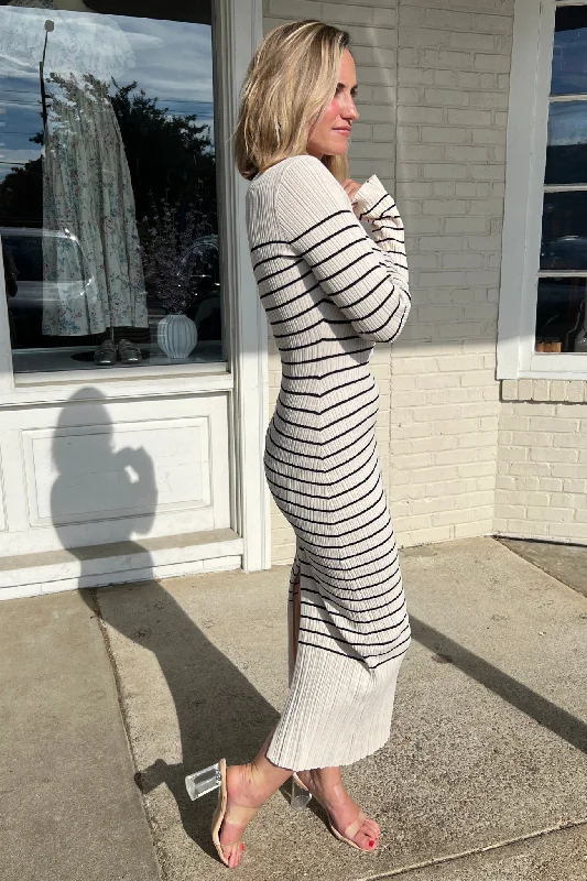 Seaside Muse Striped Midi Dress Beige/Black