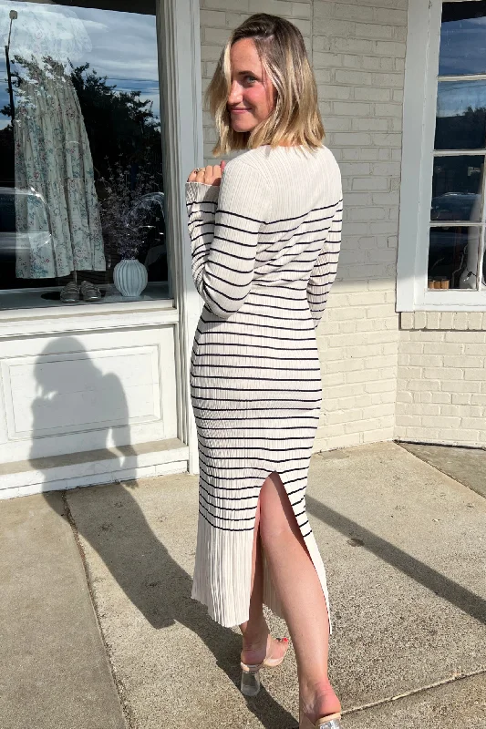 Seaside Muse Striped Midi Dress Beige/Black