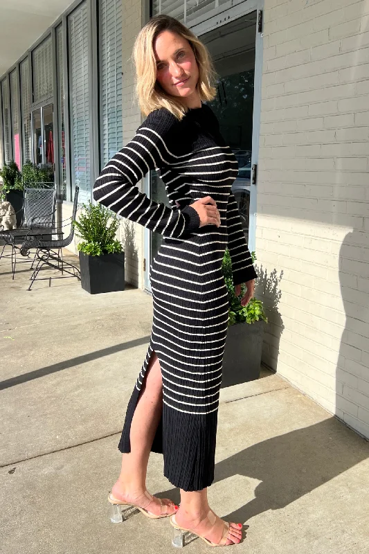 Seaside Muse Striped Midi Dress Black/Beige