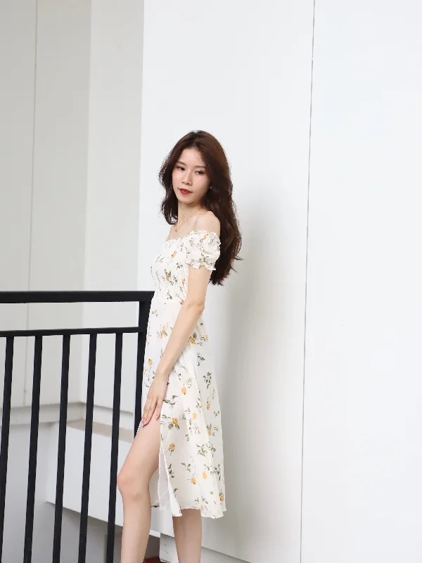 White Lemon Off Shoulder Midi Dress