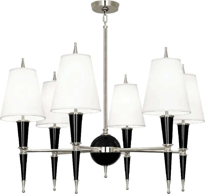 Chandeliers with Frosted Glass for a Softer Light DiffusionChandeliers with Frosted Glass for a Softer Light DiffusionRobert Abbey Jonathan Adler Versailles B604X Chandelier Light - Black Lacquered Paint w/Polished Nickel Chandeliers with Frosted Glass for a Softer Light DiffusionChandeliers with Frosted Glass for a Softer Light DiffusionRobert Abbey Jonathan Adler Versailles B604X Chandelier Light - Black Lacquered Paint w/Polished Nickel
