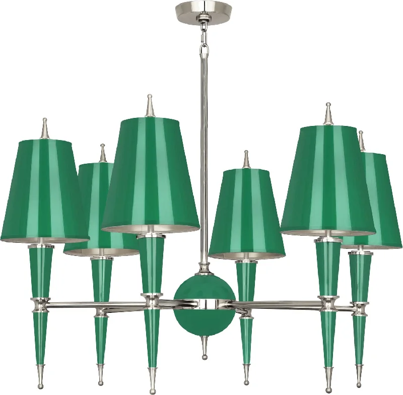 Chandeliers with Metal Frames in Silver FinishChandeliers with Metal Frames in Silver FinishRobert Abbey Jonathan Adler Versailles G604 Chandelier Light - Emerald Lacquered Paint w/Polished Nickel Chandeliers with Metal Frames in Silver FinishChandeliers with Metal Frames in Silver FinishRobert Abbey Jonathan Adler Versailles G604 Chandelier Light - Emerald Lacquered Paint w/Polished Nickel